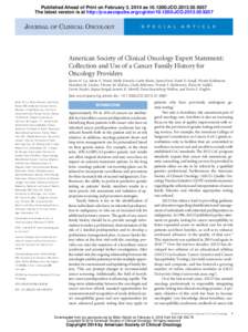 Published Ahead of Print on February 3, 2014 as[removed]JCO[removed]The latest version is at http://jco.ascopubs.org/cgi/doi[removed]JCO[removed]JOURNAL OF CLINICAL ONCOLOGY  S P E C I A L