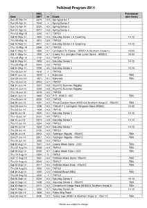 Folkboat Program 2014 Date Sun 30-Mar-14 Sun 06-Apr-14 Sun 13-Apr-14 Sun 27-Apr-14