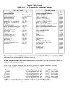 Combs High School[removed]Fee Schedule for Elective Courses Year-Long Courses Course English Department: Sophomore English
