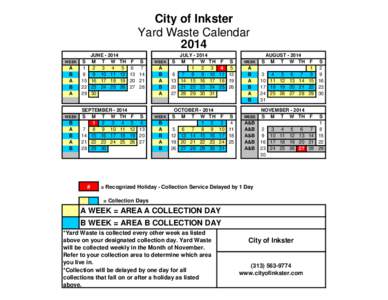 City of Inkster Yard Waste Calendar 2014 WEEK  A