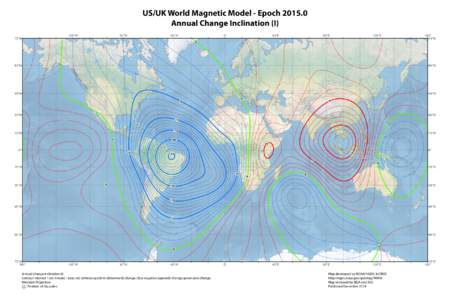 US/UK World Magnetic Model - Epoch[removed]Annual Change Inclination (I) 135°W 70°N