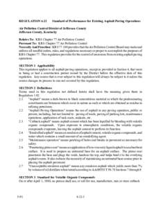 REGULATION[removed]Standard of Performance for Existing Asphalt Paving Operations Air Pollution Control District of Jefferson County Jefferson County, Kentucky