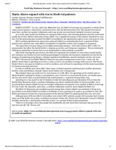 North Bay Business Journal » Marin clinics expand with rise in Medi­Cal patients » Print North Bay Business Journal — http://www.northbaybusinessjournal.com