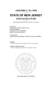ASSEMBLY, No[removed]STATE OF NEW JERSEY 215th LEGISLATURE PRE-FILED FOR INTRODUCTION IN THE 2012 SESSION