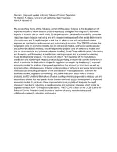 Abstract: Improved Models to Inform Tobacco Product Regulation