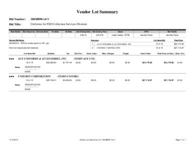 Vendor Lot Summary Bid Number: [removed]V  Bid Title: