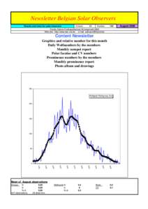 Newsletter Belgian Solar Observers Results and news for solar observers Volume 13 Number Franky Dubois Poelkapellestraat 39 langemark 8920