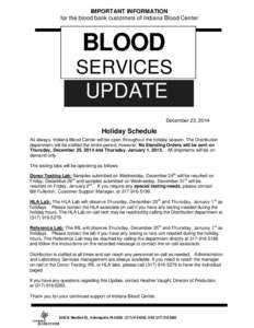 Microsoft Word - Blood Services Update December Holiday Schedule 2014