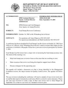 DEPARTMENT OF HUMAN SERVICES  SENIORS & PEOPLE WITH DISABILITIES SERVICES 500 Summer Street NE E02 Salem, Oregon[removed]Phone: ([removed]