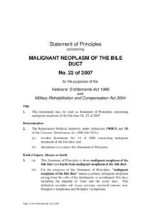 Statement of Principles concerning MALIGNANT NEOPLASM OF THE BILE DUCT No. 22 of 2007