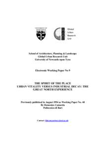 School of Architecture, Planning & Landscape Global Urban Research Unit University of Newcastle upon Tyne Electronic Working Paper No 9