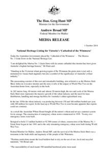 National Heritage Listing for Victoria’s ‘Cathedral of the Wimmera’ - media release 1 October 2014