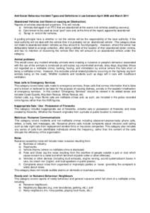 Anti-Social Behaviour Incident Types and Definitions in use between April 2006 and March 2011
