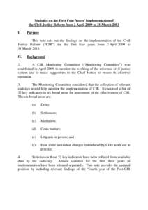 Statistics on the First Four Years’ Implementation of the Civil Justice Reform from 2 April 2009 to 31 March 2013 I. Purpose