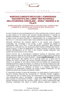 Comunicato stampa: marchio cardato recycled: l’esperienza raccontata nel libro “neo materiali nell’economia circolare – moda” insieme a 3c filati