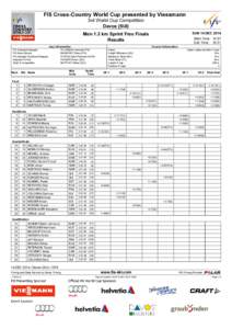 FIS Cross-Country World Cup presented by Viessmann 3rd World Cup Competition Davos (SUI) SUN 14 DEC[removed]Men 1.3 km Sprint Free Finals