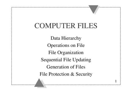 COMPUTER FILES Data Hierarchy Operations on File File Organization Sequential File Updating Generation of Files