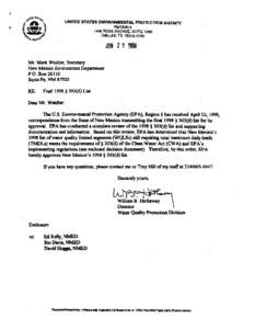 USEPA Approval Letter - CWA 303(d) List of Impaired Waters in New Mexico - June 29, 1998