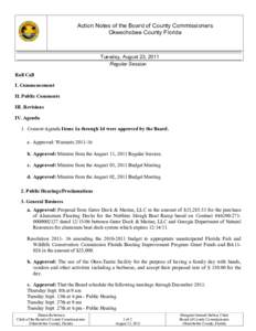 Action Notes of the Board of County Commissioners Okeechobee County Florida Tuesday, August 23, 2011 Regular Session Roll Call