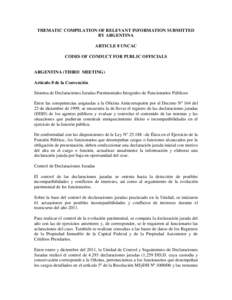 THEMATIC COMPILATION OF RELEVANT INFORMATION SUBMITTED BY ARGENTINA ARTICLE 8 UNCAC CODES OF CONDUCT FOR PUBLIC OFFICIALS  ARGENTINA (THIRD MEETING)
