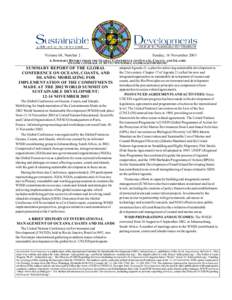 Volume 68, Number 2  Sunday, 16 November 2003 A SUMMARY REPORT FROM THE GLOBAL CONFERENCE ON OCEANS, COASTS, AND ISLANDS ON-LINE COVERAGE AT HTTP://WWW.IISD.CA/LINKAGES/SD/SDUNE/