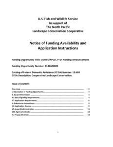 U.S. Fish and Wildlife Service in support of The North Pacific Landscape Conservation Cooperative  Notice of Funding Availability and