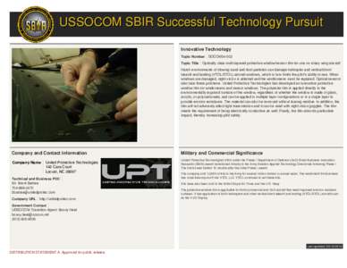 USSOCOM SBIR Successful Technology Pursuit Innovative Technology Topic Number Topic Title  SOCOM04-002
