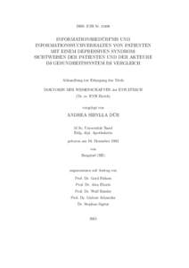 DISS. ETH NrINFORMATIONSBEDÜRFNIS UND INFORMATIONSSUCHVERHALTEN VON PATIENTEN MIT EINEM DEPRESSIVEN SYNDROM: SICHTWEISEN DER PATIENTEN UND DER AKTEURE