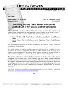 DB11:004 FOR IMMEDIATE RELEASE January 10, 2011 CONTACT: Shannan Velayas[removed]