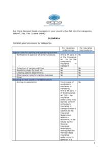 Are there General Good provisions in your country that fall into the categories below? (Yes / No / Leave blank) SLOVENIA General good provisions by categories For insurance undertakings