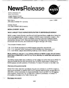 NewsRelease National Aeronautics and Space Administration Langley Research Center Hampton, Virginia[removed]