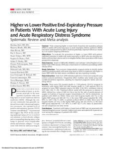 CARING FOR THE CRITICALLY ILL PATIENT Higher vs Lower Positive End-Expiratory Pressure in Patients With Acute Lung Injury and Acute Respiratory Distress Syndrome
