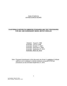 Rulemaking:  2001 and Sub CA Evaporative Emission Standards and Test Proc. for 2001 and Subsequent MY Motor Vehicles