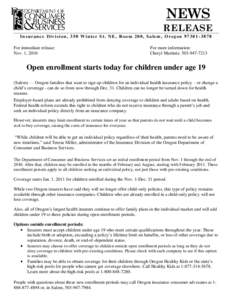 Open enrollment starts Nov. 1 for children under age 19: News Release