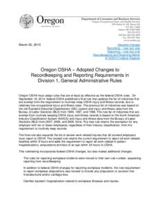 March 25, 2015  Adopted changes Recording – new text only Reporting – new text only Recordkeeping and Reporting Memo