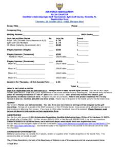 AIR FORCE ASSOCIATION EGLIN CHAPTER Doolittle Scholarship Open Golf Tournament, Eglin Golf Course, Niceville, FL Registration Form Thursday, 10 October 2013 – 0800 Shotgun Start Name/Title______________________________