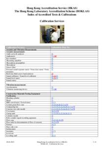 Hong Kong Accreditation Service (HKAS) The Hong Kong Laboratory Accreditation Scheme (HOKLAS) Index of Accredited Tests & Calibrations Calibration Services  Calibration Services