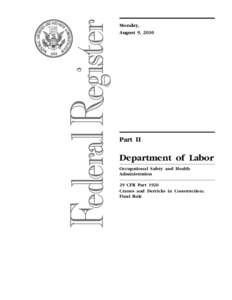 Monday, August 9, 2010 Part II  Department of Labor