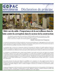 Volume 1, Numéro 7 - AvrilDéclaration de principe Bâtir sur du sable : l’importance de la surveillance dans la lutte contre la corruption dans le secteur de la construction