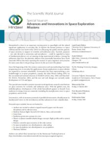 The Scientific World Journal Special Issue on Advances and Innovations in Space Exploration Missions  CALL FOR PAPERS
