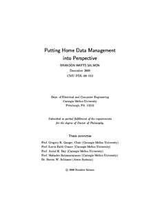 Putting Home Data Management into Perspective BRANDON WATTS SALMON December 2009 CMU–PDL–09–113