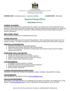 STATE OF DELAWARE DEPARTMENT OF NATURAL RESOURCES & ENVIRONMENTAL CONTROL DIVISION OF FISH & WILDLIFE 89 Kings Highway, Dover, DE 19901