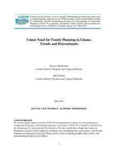 Unmet need for family planning in Ghana: Trends and determinants
