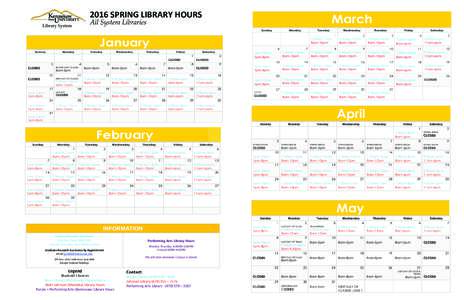 2016	SPRING	LIBRARY	HOURS	 All System Libraries! January Sunday