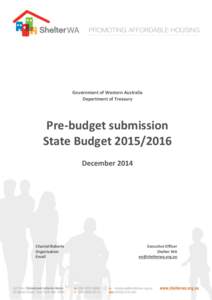Government of Western Australia Department of Treasury Pre-budget submission State BudgetDecember 2014