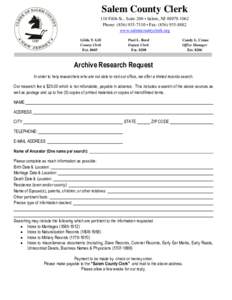 Salem County Clerk 110 Fifth St., Suite 200 • Salem, NJ[removed]Phone: ([removed] • Fax: ([removed]www.salemcountyclerk.org Gilda T. Gill County Clerk