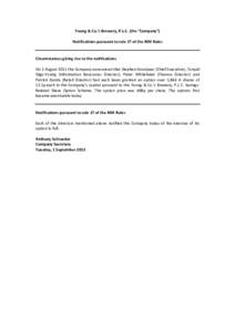 Young & Co.’s Brewery, P.L.C. (the “Company”) Notifications pursuant to rule 17 of the AIM Rules Circumstances giving rise to the notifications On 1 August 2012 the Company announced that Stephen Goodyear (Chief Ex