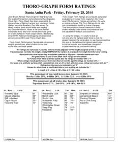 THORO-GRAPH FORM RATINGS Santa Anita Park- Friday, February 28, 2014 Jerry Brown formed Thoro-Graph in 1982 to service the needs of horsemen and professional handicappers. Since then, Thoro-Graph has been responsible for