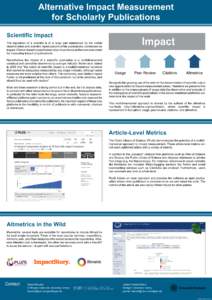 Alternative Impact Measurement for Scholarly Publications Scientific Impact Impact