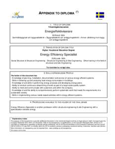 APPENDIX TO DIPLOMA  (*) Sweden  1. TITLE OF DIPLOMA